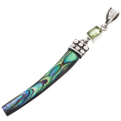 925 Silver Colorful Paua Abalone Shell Peridot Sterling Pendant, 2"