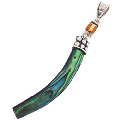 925 Silver Colorful Paua Abalone Shell Citrine Sterling Drop Pendant, 2"
