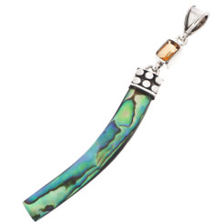 925 Silver Colorful Paua Abalone Shell Citrine Sterling Drop Pendant, 2"