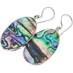 925 Silver Oval Paua Abalone Shell Earrings, 1 1/4"