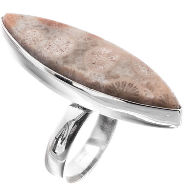 925 Silver Cool Fossil Coral Sterling Sz 9 Ring, 1 5/16"