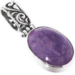 925 Silver Russian Charoite Sterling Filigree Pendant, 1 1/4"
