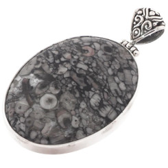 925 Silver Genuine Crinoid Fossil Sterling Pendant, 2"