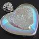 925 Silver Heart Iridescent White Opal Titanium Druzy Sterling Pendant, 1 7/8"