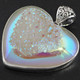 925 Silver Heart Iridescent White Opal Titanium Druzy Sterling Pendant, 1 7/8"