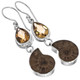 Ammonite Citrine 925 Sterling Silver French Drop Earrings, 1 7/16"