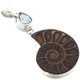 925 Silver Lavish Ammonite Fossil Blue Topaz Gem Sterling Pendant, 2 1/8"