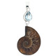 925 Silver Lavish Ammonite Fossil Blue Topaz Gem Sterling Pendant, 2 1/8"