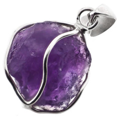 Genuine Zambia Untreated Amethyst Rough 925 Sterling Silver Pendant, 1 1/4"