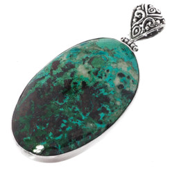 925 Silver Handmade Malachite In Chrysocolla Healing Sterling Pendant, 2 5/8"