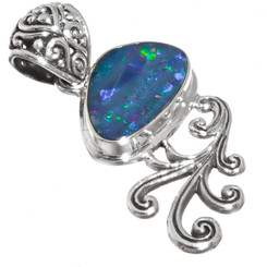 925 Silver Big Oval Aaa Quality Natural Australian Opal Sterling Pendant, 1 5/8"