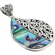 925 Silver Paua Handmade Bali Filigree Scrollwork Sterling Pendant, 2"