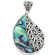925 Silver Paua Handmade Bali Filigree Scrollwork Sterling Pendant, 2"