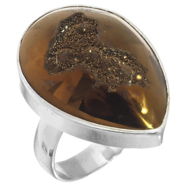 925 Silver Brown Purple Weeping Willow Titanium Druzy Sterling Us 7 Adj Ring, 1"