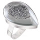 1" Teardrop Pear Silver Mist Titanium Druzy 925 Silver Ring, Size 6