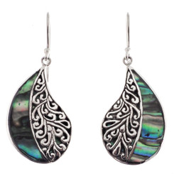 925 Silver Genuine Paua Abalone Filigree Scroll Sterling Earrings, 1 1/4"
