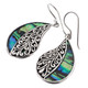 925 Silver Genuine Paua Abalone Filigree Scroll Sterling Earrings, 1 1/4"