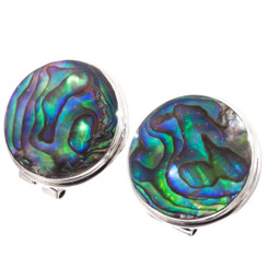 925 Silver Blue Green Paua Abalone Shell Sterling Omega Stud Earrings, 3/4"
