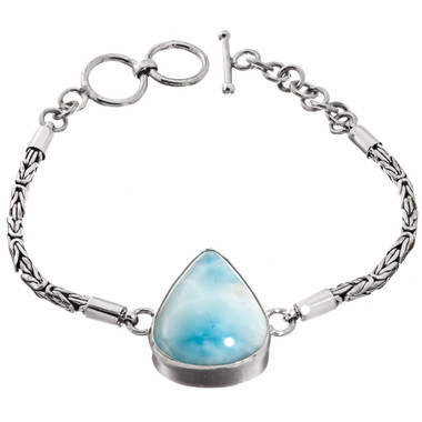 925 Silver Genuine Larimar Bracelet, 7"