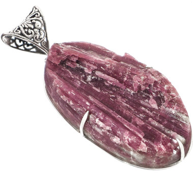 Bold Natural Pink Tourmaline Rough in 925 Sterling Silver Pendant, 3 1/2"