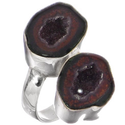 Genuine Mexican Geode Druzy Pair 925 Sterling Silver Ring, US 6