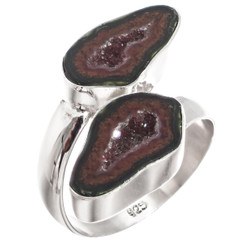 Genuine Mexican Geode Druzy Pair 925 Sterling Silver Ring, US 9