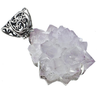 925 Silver Fifi Rose Amethyst Stalactite Tip Druzy Sterling Pendant, 2 3/8"