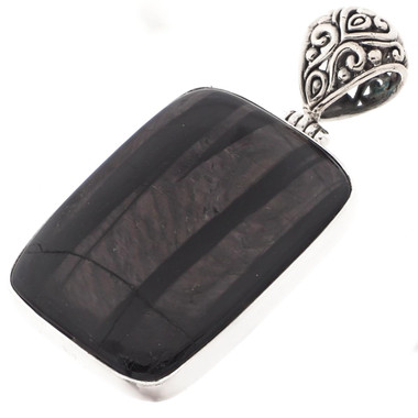 925 Silver Large Hypersthene Bali Handmade Sterling Pendant, 2 3/8"