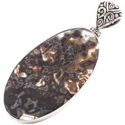 925 Silver Large Stick Agate Bali Handmade Sterling Pendant, 2 3/4"