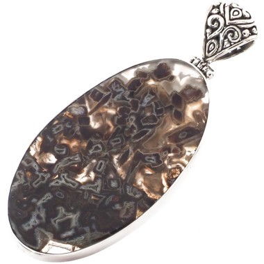 925 Silver Large Stick Agate Bali Handmade Sterling Pendant, 2 3/4"