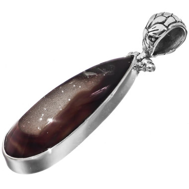 925 Silver Natural Teardrop Chocolate Agate Druzy Drusy Sterling Pendant, 1 5/8"
