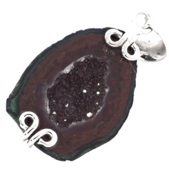 925 Silver Mexican Tabasco Geode Druzy Sterling Pendant, 1 1/4"