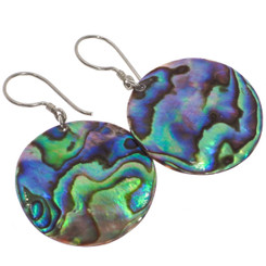 925 Silver 30mm Round Genuine Paua Abalone Shell Sterling Earrings, 1 1/4"