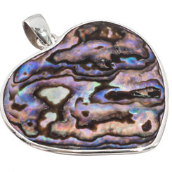 925 Silver Heart Spectacular Paua Abalone Shell Sterling Pendant, 1 3/8"