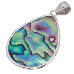 925 Silver Teardrop Pear Paua Abalone Shell Sterling Pendant, 1 7/8"