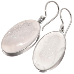 925 Silver Natural Druzy Drusy Gemstones Sterling Earrings, 1"