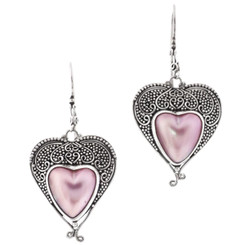925 Silver Valentine Heart Pink Mabe Pear Filigree Sterling Earrings, 1 1/4"