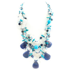 925 Silver Quartz Flower Agate Turquoise Gemstone Sterling Art Necklace