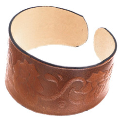Brown Rose Flower Motif Leather Cuff Bracelet