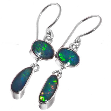 Double Natural Australian Opal 925 Sterling Silver Dangle Earrings, 1"