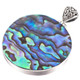 Round Blue Green Paua Abalone Shell 925 Sterling Silver Pendant, 2"