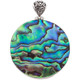Round Blue Green Paua Abalone Shell 925 Sterling Silver Pendant, 2"