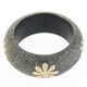 Wide Bali Volcanic Black Beach Sand Handmade Wood Bangle Summer Bracelet, 1 1/8"