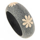Wide Bali Volcanic Black Beach Sand Handmade Wood Bangle Summer Bracelet, 1 1/8"