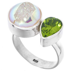 925 Silver Opal Titanium Druzy Drusy Peridot Pear Sterling Adj Sz 9 Ring