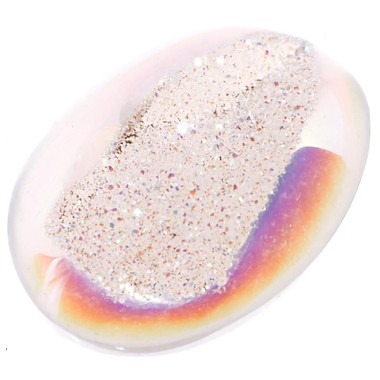 Oval White Opal Titanium Agate Druzy Drusy 25x15mm Cabochon US Made, 1"