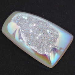 Trapezium White Opal Titanium Agate Druzy 30x20mm Cabochon US Made, 1 1/8"