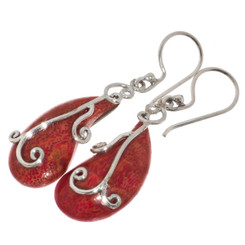 1 5/16" 925 Silver Genuine Red Coral French Hook Earrings