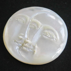 Handcarved Moon And Sun Face Opened Eyes Mother Of Pearl Bead Cabochon, 1 1/4"
