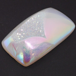 Rectangle White Opal Titanium Agate Druzy 45x30mm Cabochon US Made, 1 3/4"